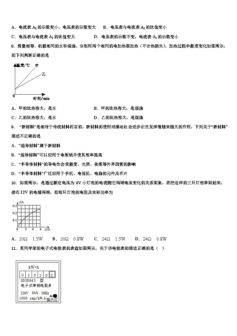 浙江省中学2023-2024学年物理九年级第一学期期末模拟试题第3页