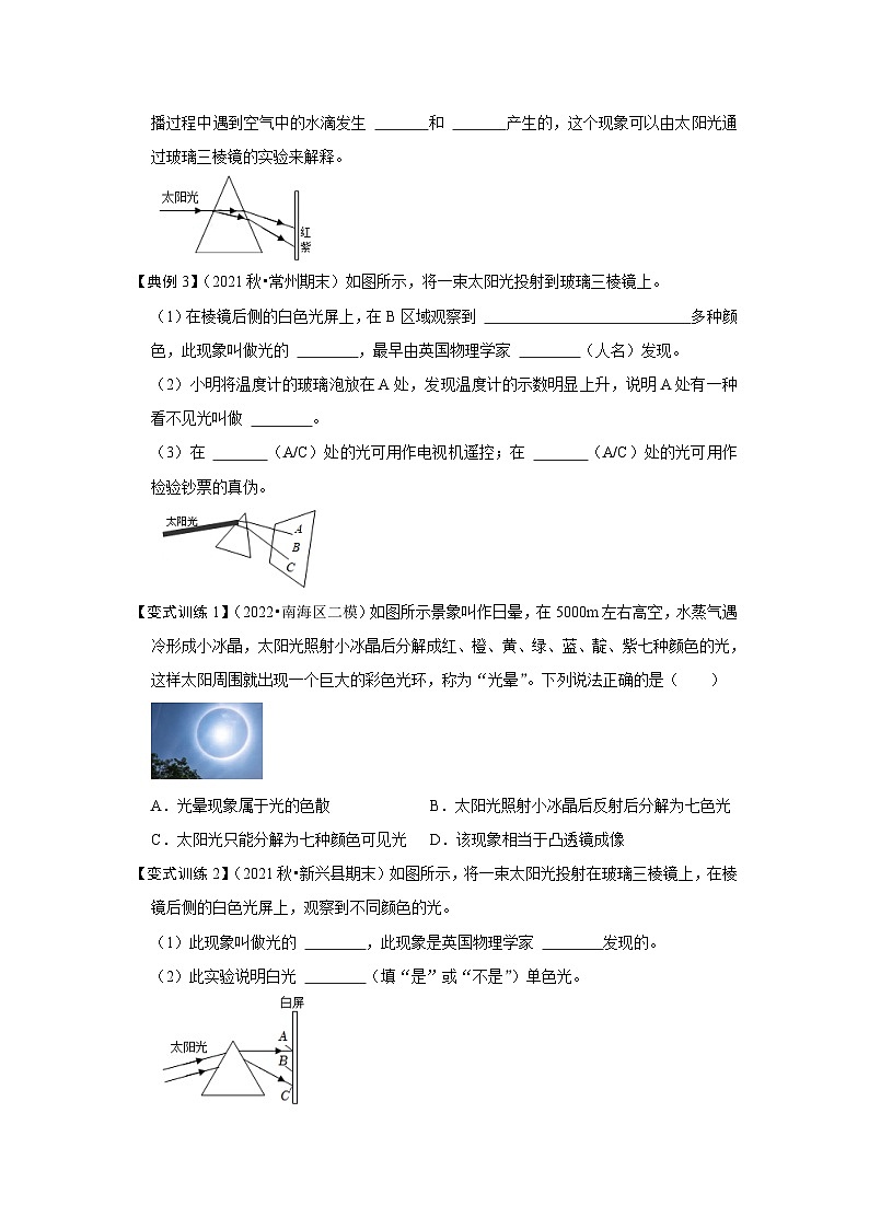 人教版八年级物理上册同步考点专题训练 4.5 光的色散（原卷版+解析版）02