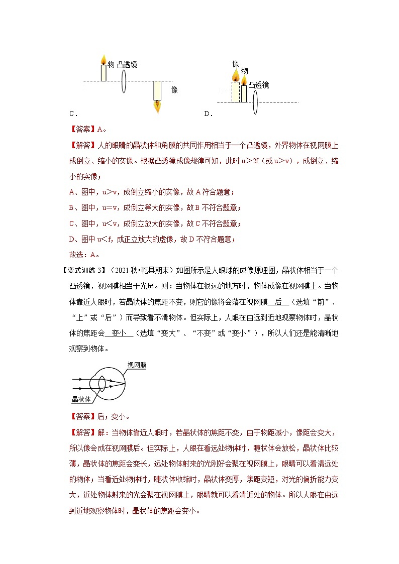 人教版八年级物理上册同步考点专题训练 5.4 眼睛和眼镜（原卷版+解析版）03