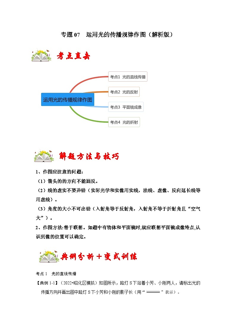 人教版八年级物理上册同步考点专题训练 专题07  运用光的传播规律作图（原卷版+解析版）01