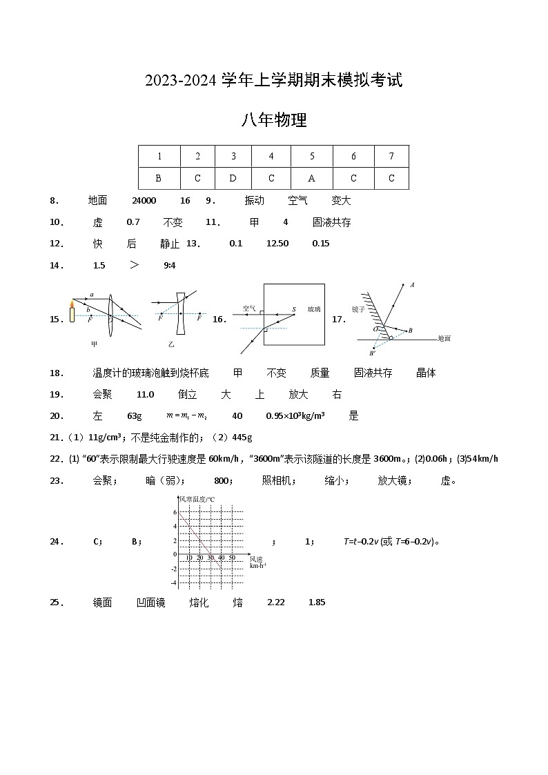 八年级物理期末模拟卷（广东省卷专用，人教版八上）-2023-2024学年初中上学期期末模拟考试01