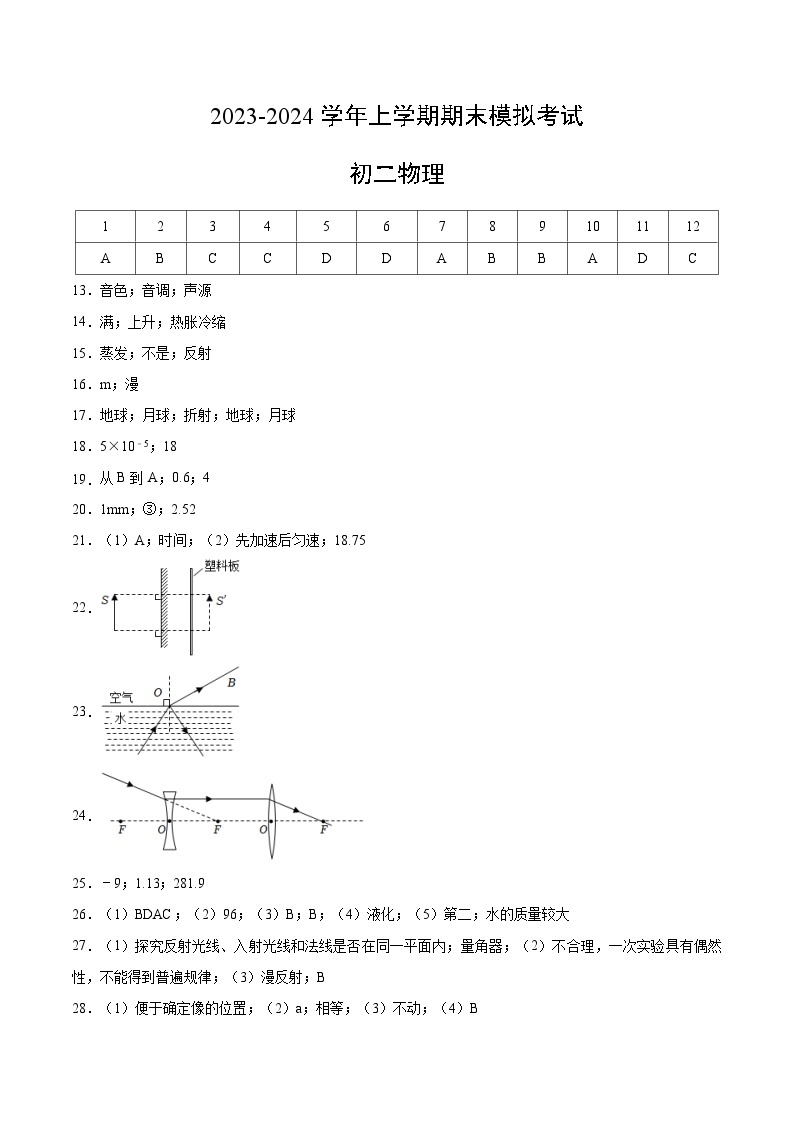 八年级物理期末模拟卷（南京专用，苏科版八年级上册）-2023-2024学年初中上学期期末模拟考试01