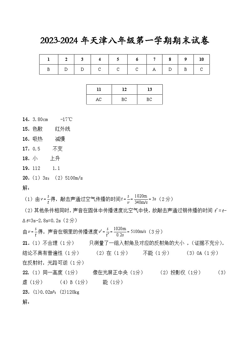 八年级第一学期期末（天津专版）（参考答案）第1页