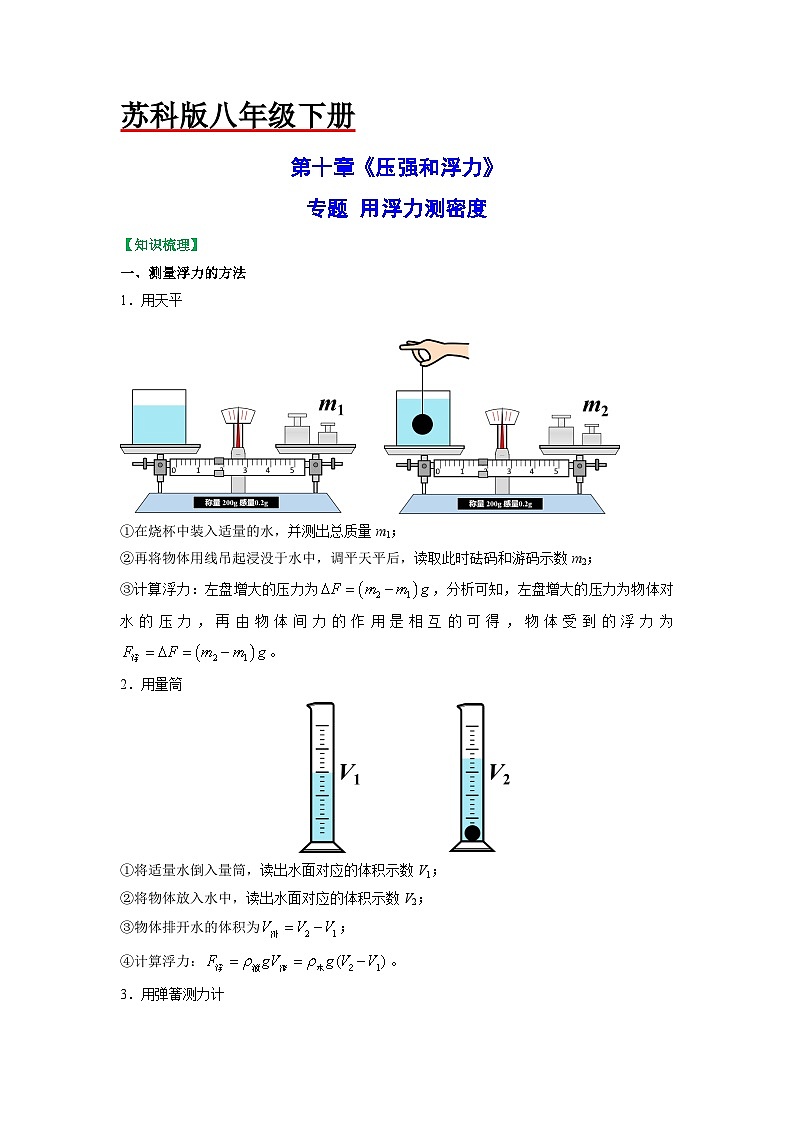 专题 用浮力测密度-2023-2024学年八年级物理下册同步讲练测（苏科版）01