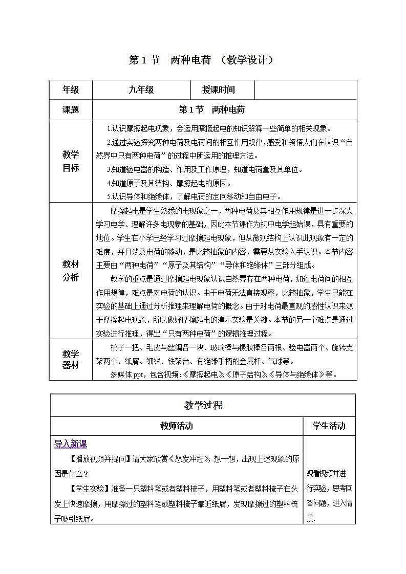 【创新课堂】15.1《两种电荷》课件+教案+分层练习+导学案（含答案解析）01