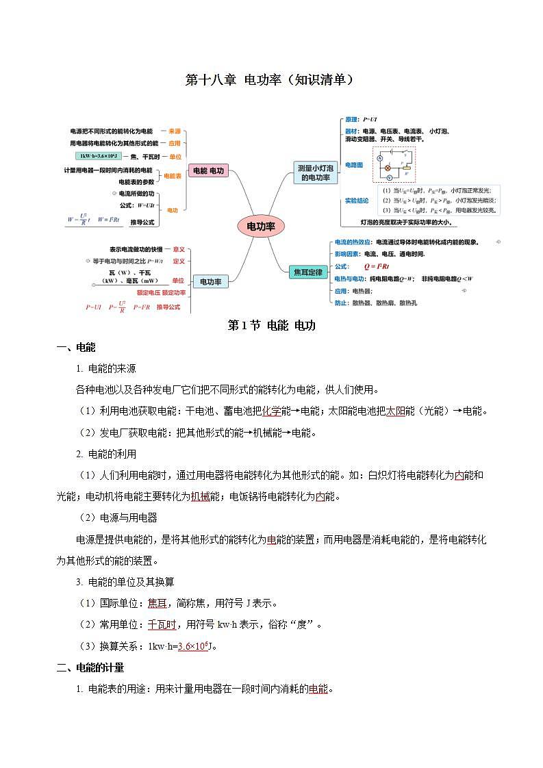 【创新课堂】 第十八章《电功率》单元课件+测试+知识清单01