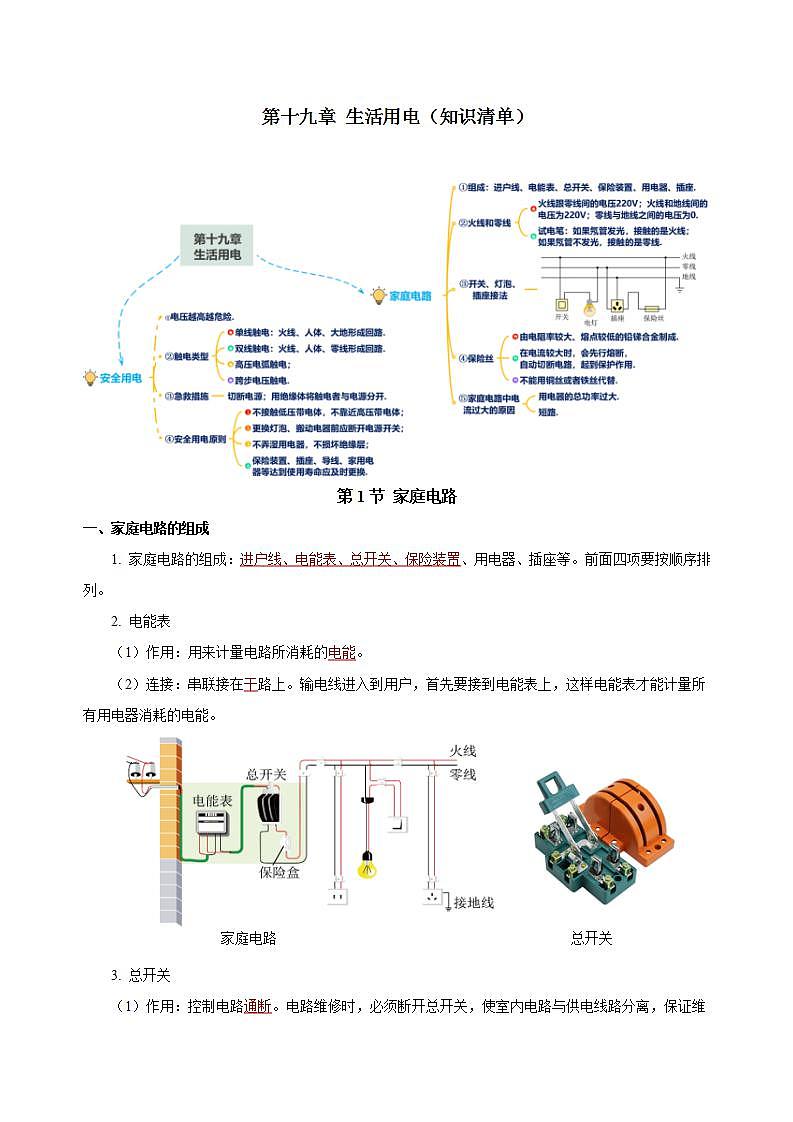 【创新课堂】 第十九章《生活用电》单元课件+测试+知识清单01