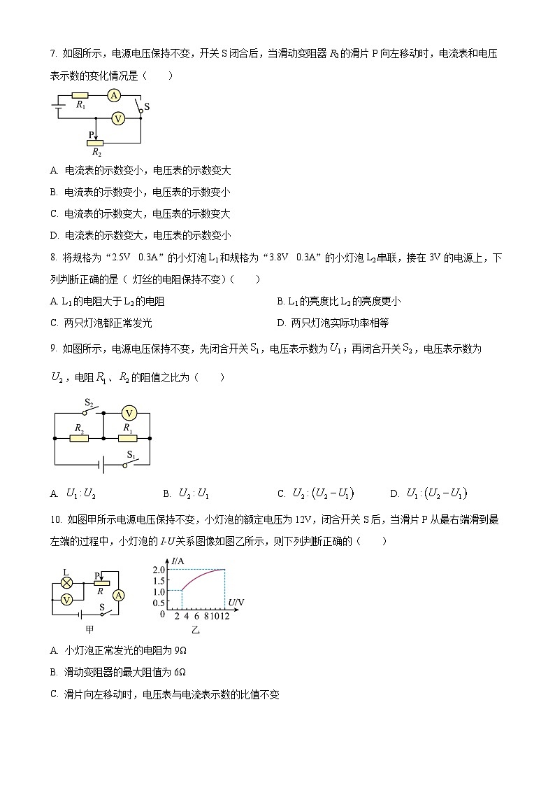 2023-2024学年吉林省长市东北师大附中明珠学校九年级上学期第三次月考物理试题02
