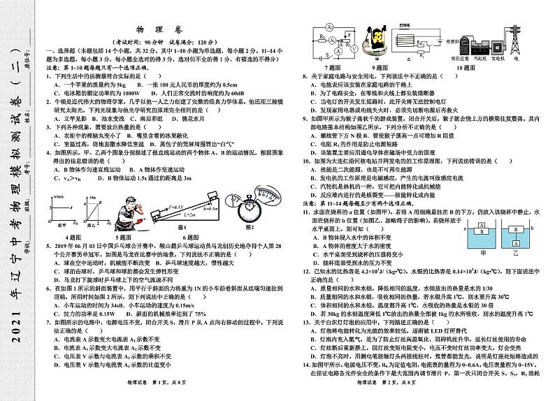 2021届辽宁省鞍山市育才中学中考物理模拟测试卷二（PDF版）第1页