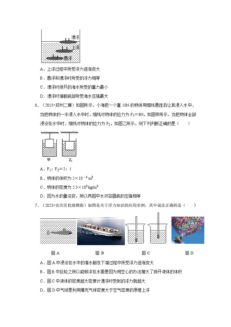 河北（2021-2023）中考物理模拟题分类汇编---浮力02