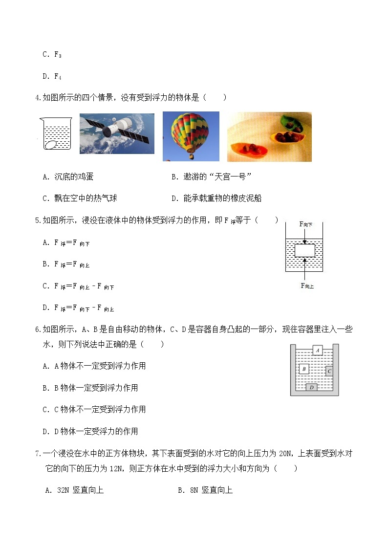 人教版八年级物理下册10.1浮力（同步基础练习）原卷版+解析版02