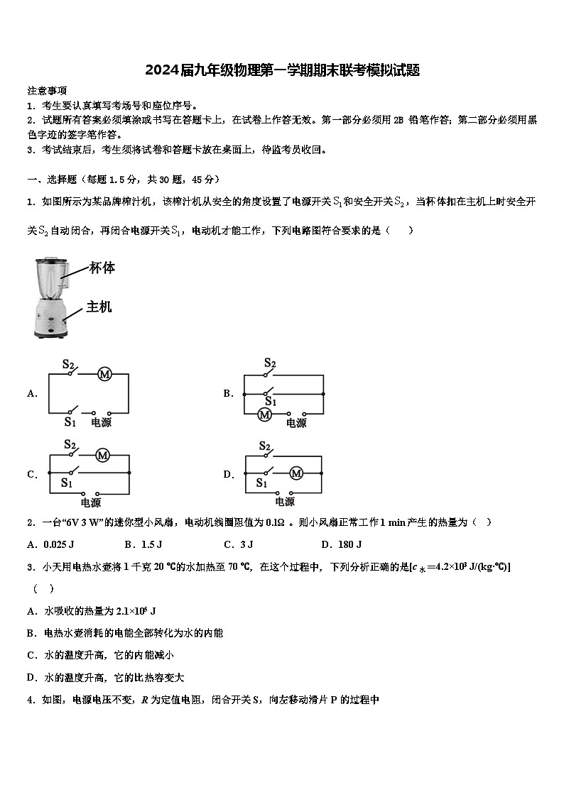 2024届九年级物理第一学期期末联考模拟试题第1页