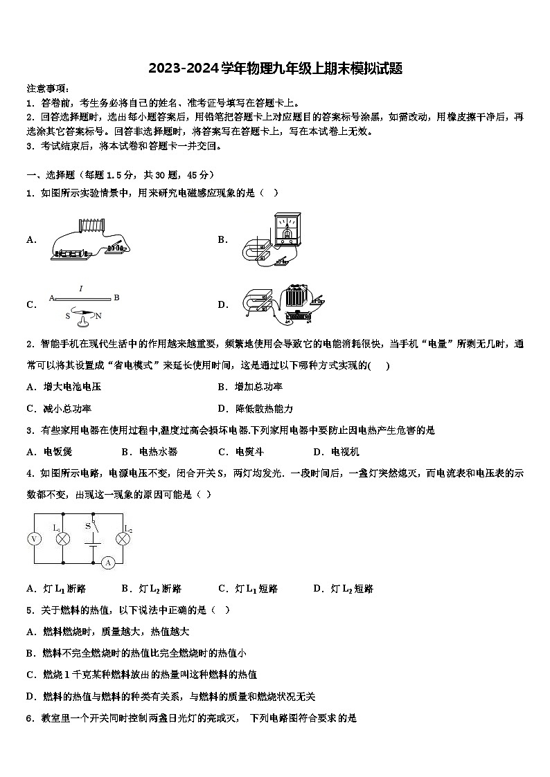 2023-2024学年物理九年级上学期期末模拟试题01