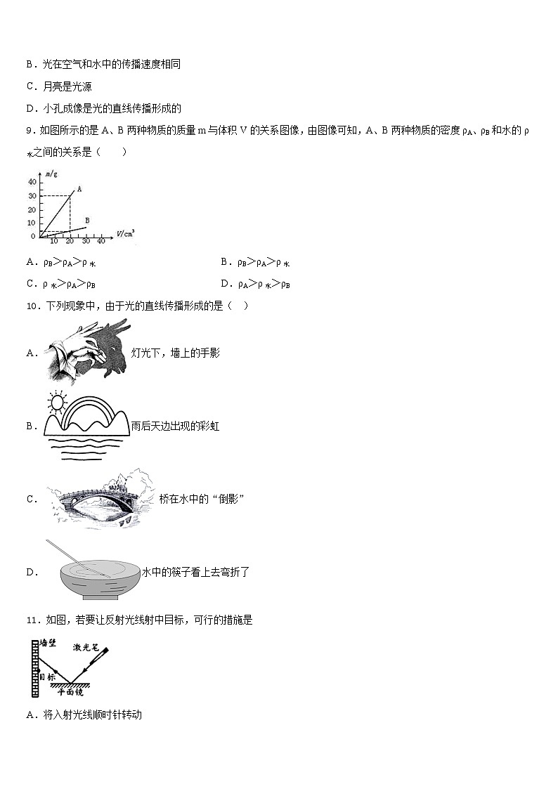 2023-2024学年乐山市重点中学八上物理期末监测模拟试题含答案03