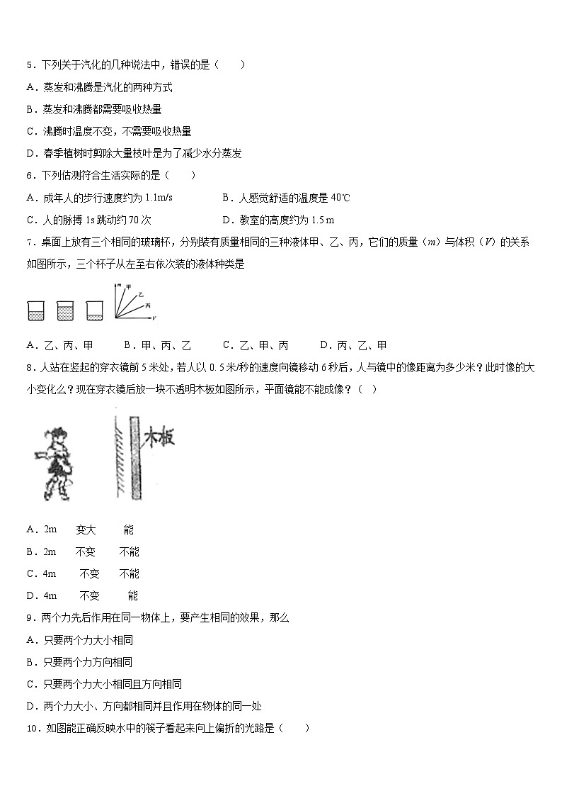 2023-2024学年上海市民办新竹园中学物理八年级第一学期期末达标检测模拟试题含答案02