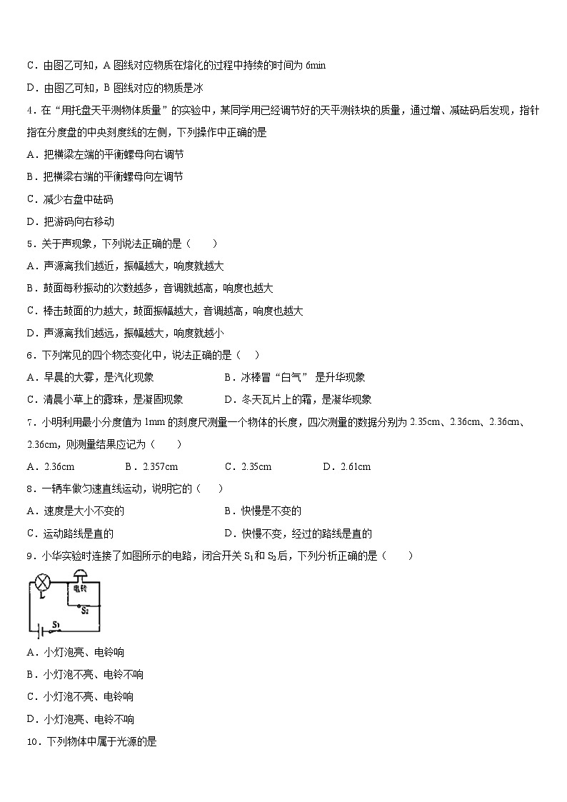 2023-2024学年上海市浦东新区上海民办张江集团学校物理八年级第一学期期末预测试题含答案02