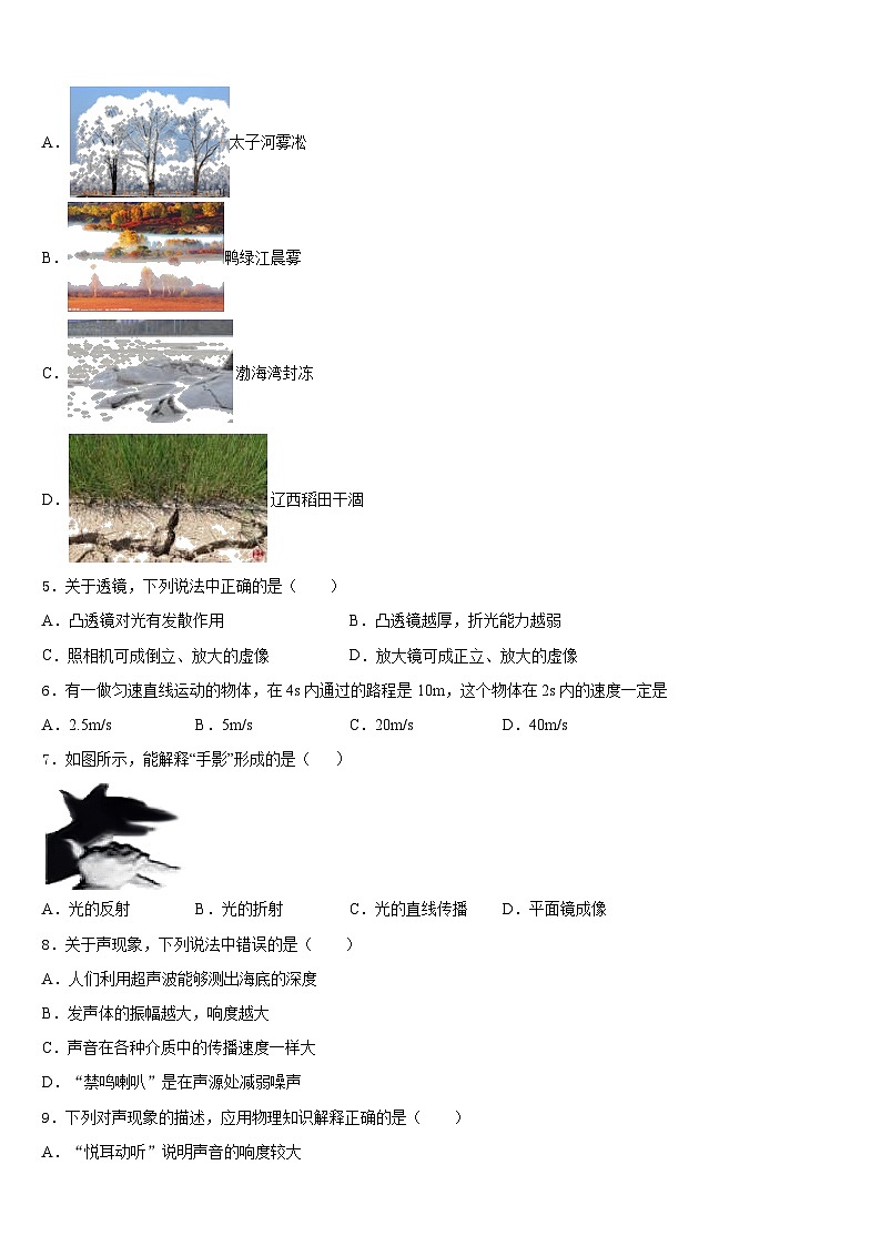 2023-2024学年云南省个旧市北郊教育联合会八年级物理第一学期期末检测试题含答案02