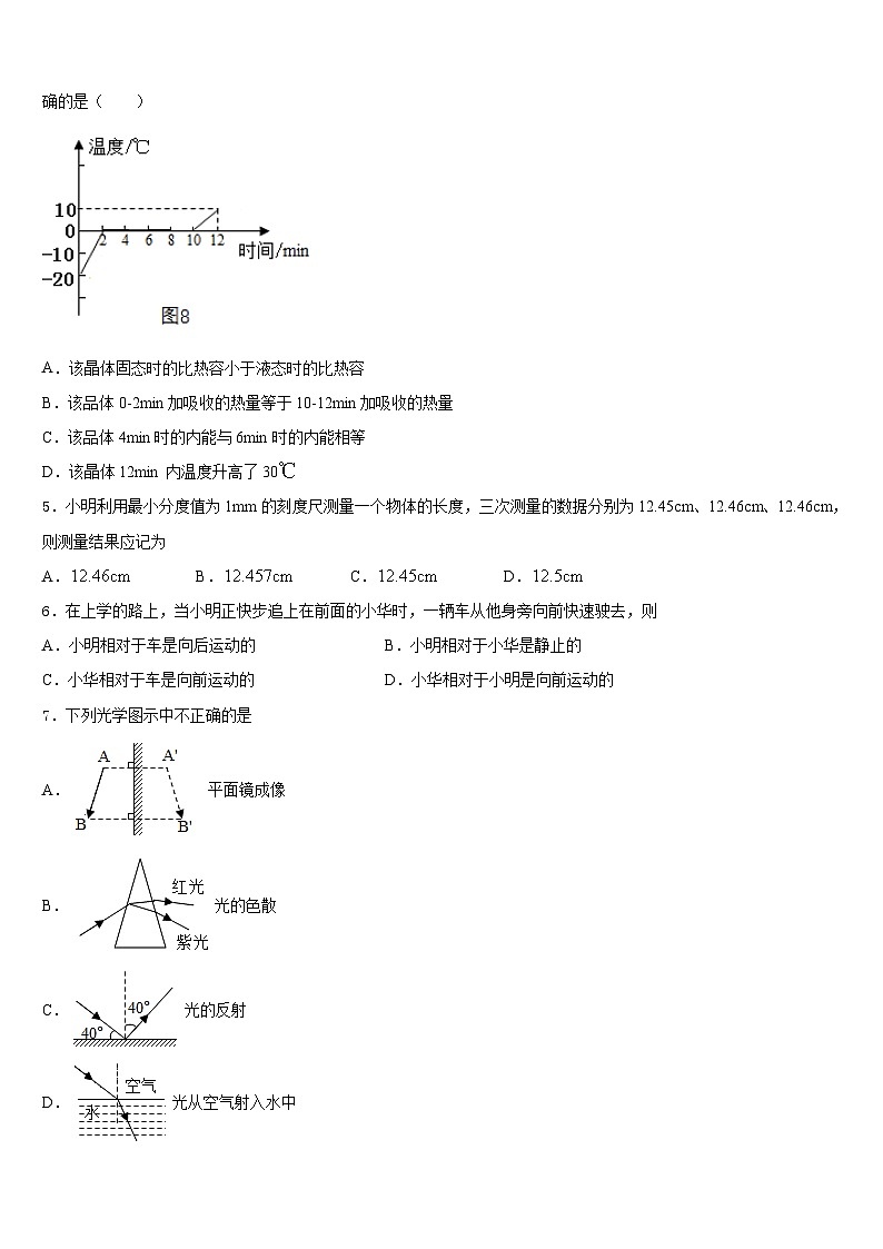 2023-2024学年上海市杨浦区名校物理八上期末学业质量监测模拟试题含答案02