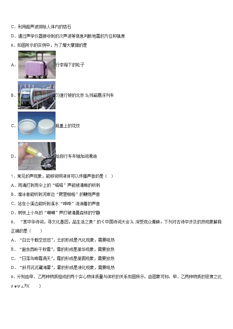 2023-2024学年云南省玉溪市江川县物理八年级第一学期期末检测模拟试题含答案02
