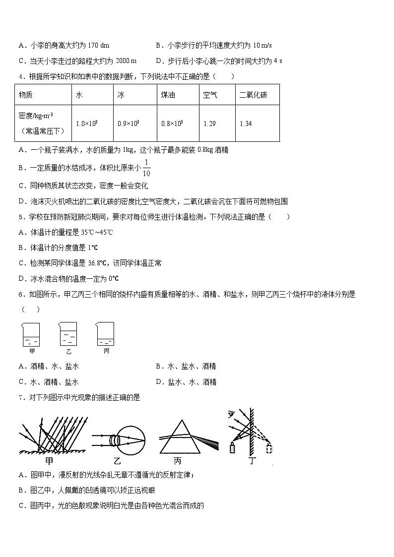 2023-2024学年北京丰台物理八年级第一学期期末学业质量监测模拟试题含答案02