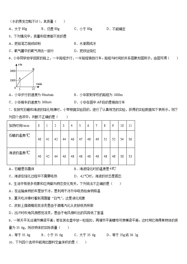 2023-2024学年内蒙古通辽市奈曼旗物理八上期末经典试题含答案第2页