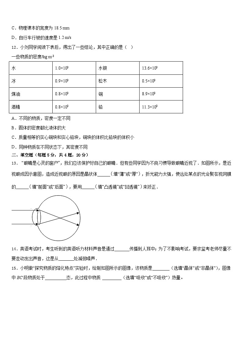 2023-2024学年内蒙古洲里市第九中学物理八上期末监测试题含答案第3页