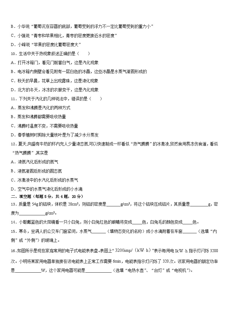 2023-2024学年北京市北京昌平临川育人学校物理八年级第一学期期末复习检测模拟试题含答案03