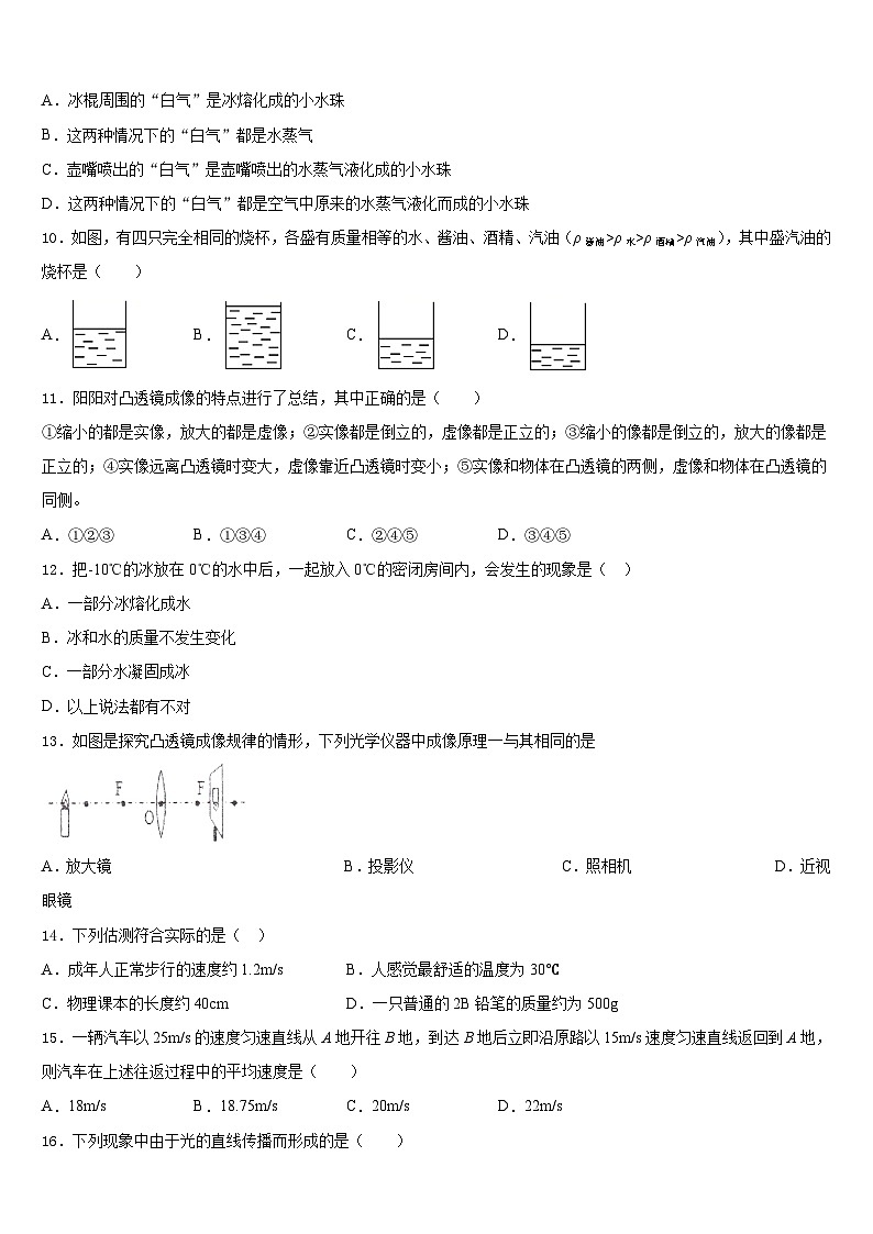 2023-2024学年北京市大兴区物理八年级第一学期期末调研模拟试题含答案03