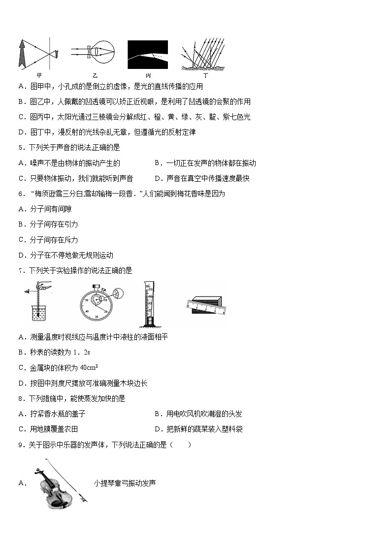 2023-2024学年吉林省安图县第三中学物理八年级第一学期期末质量检测模拟试题含答案02