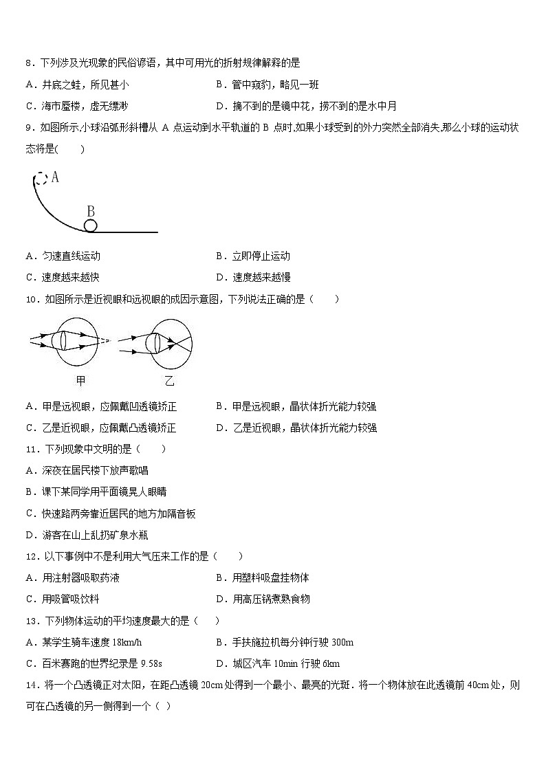 2023-2024学年吉林省白城地区大安县八上物理期末检测模拟试题含答案03