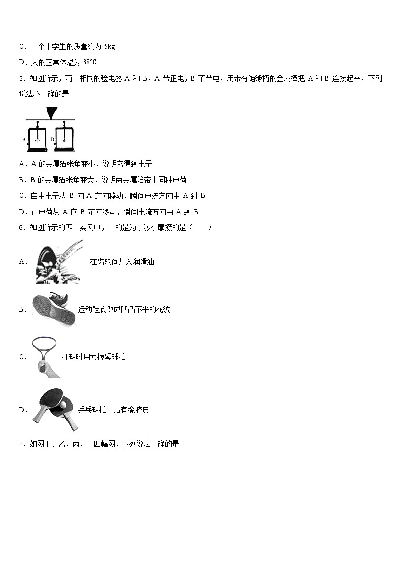 2023-2024学年吉林省大安市第三中学八上物理期末联考试题含答案第2页