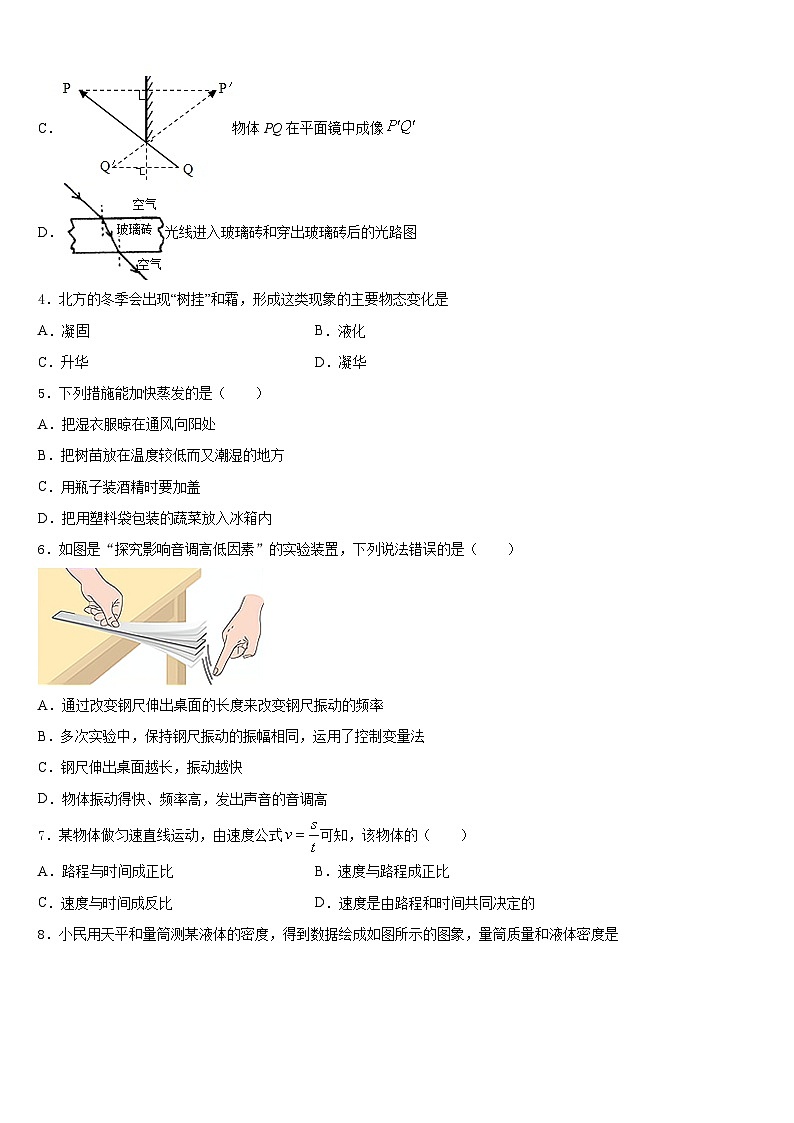 2023-2024学年吉林省农安县新阳中学八上物理期末监测模拟试题含答案02