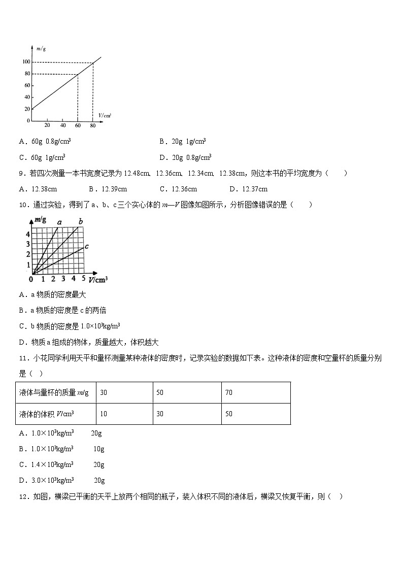 2023-2024学年吉林省农安县新阳中学八上物理期末监测模拟试题含答案03