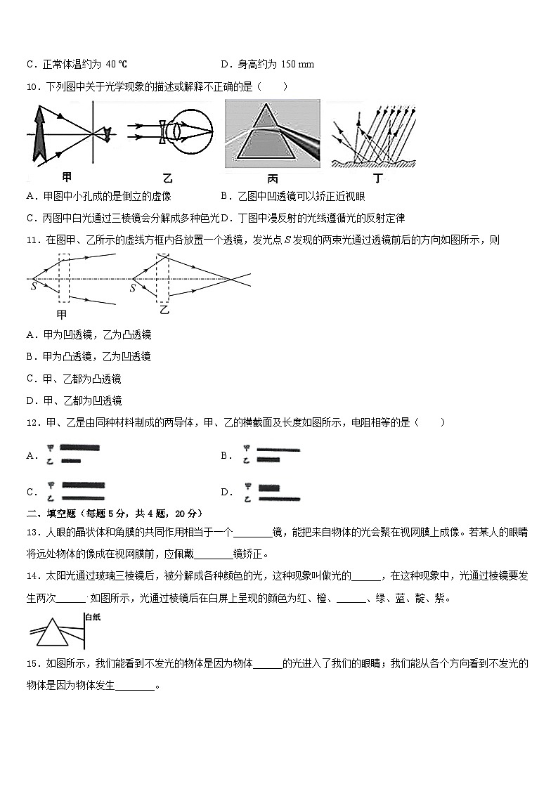 2023-2024学年四川省巴中学市平昌县物理八年级第一学期期末质量检测模拟试题含答案03