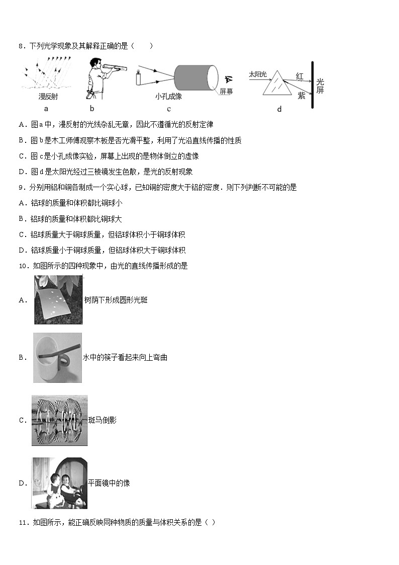 2023-2024学年四川省乐山市五通桥区物理八上期末质量跟踪监视试题含答案03