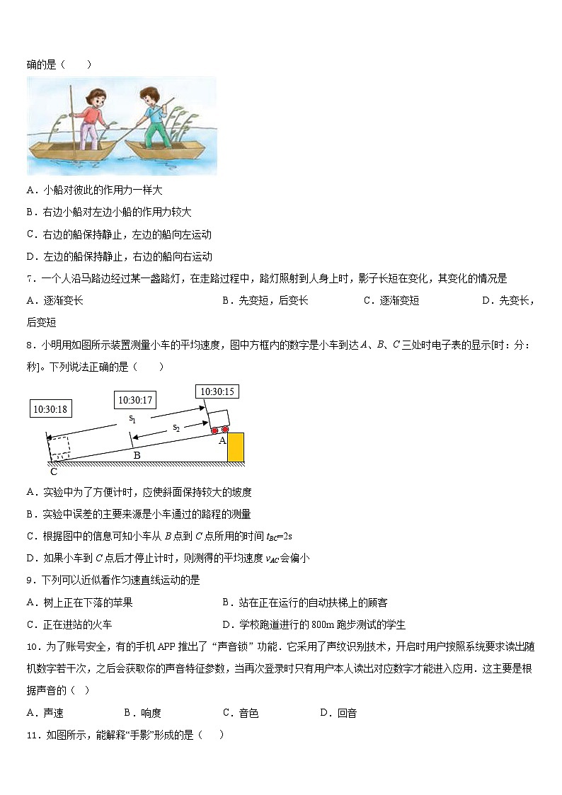 2023-2024学年四川省成都简阳市三星中学八上物理期末检测试题含答案02