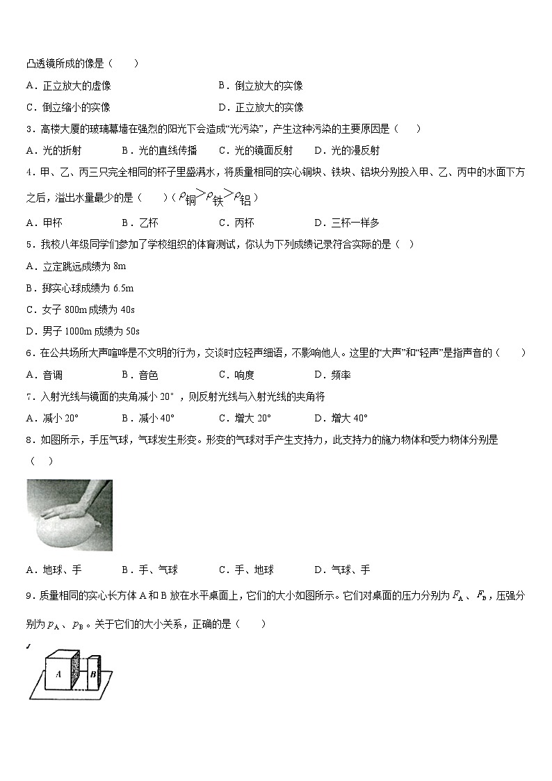 2023-2024学年四川省成都七中学实验学校八上物理期末统考模拟试题含答案第2页