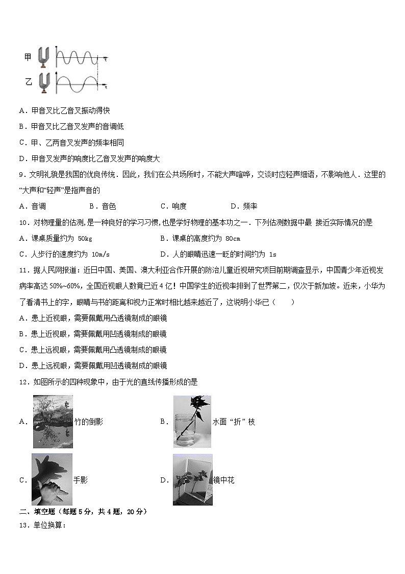 2023-2024学年四川省广安市代市中学物理八上期末复习检测试题含答案第3页