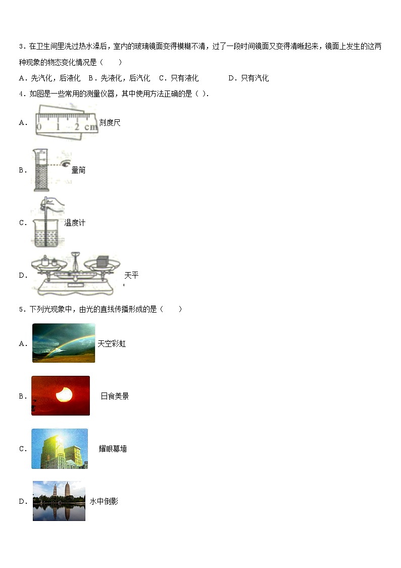 2023-2024学年四川省广安市广安中学物理八上期末监测模拟试题含答案第2页