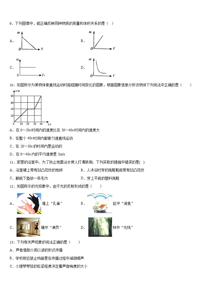 2023-2024学年四川省攀枝花十七中学八上物理期末教学质量检测试题含答案第3页