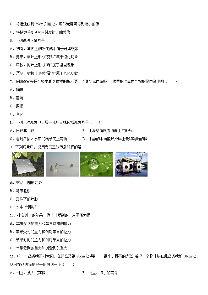 2023-2024学年四川省泸州市马溪中学物理八上期末调研试题含答案第2页