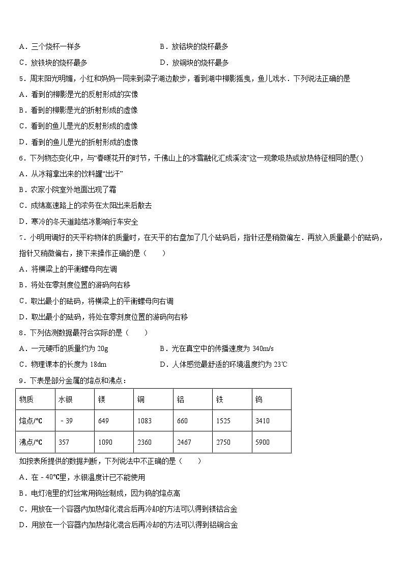 2023-2024学年四川省江油市物理八上期末考试模拟试题含答案第2页