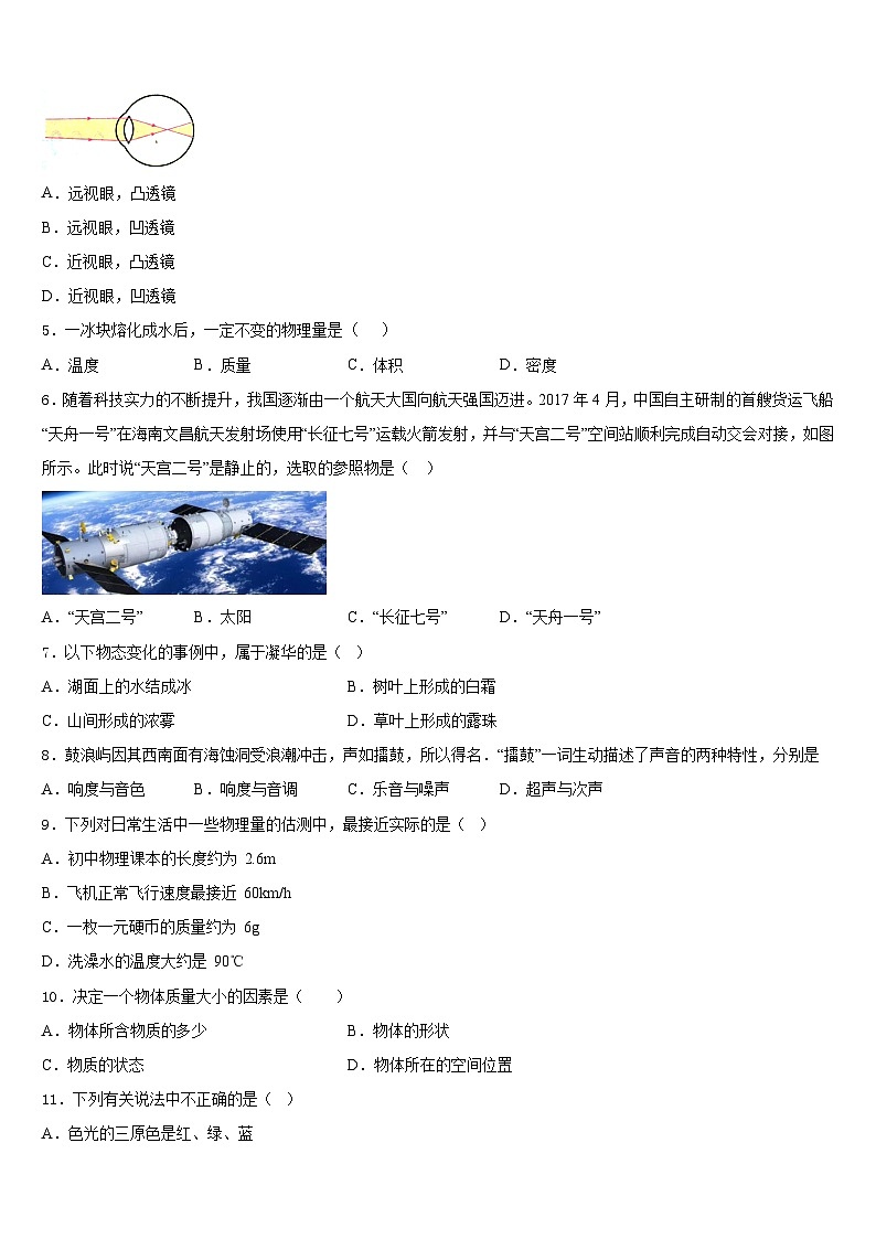 2023-2024学年四川省眉山市东坡区东坡中学物理八上期末综合测试试题含答案第2页