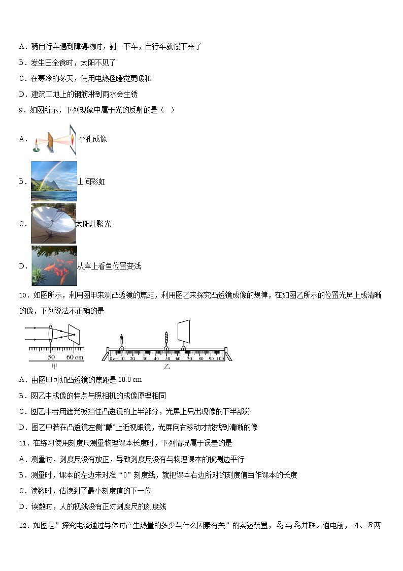 2023-2024学年四川省广安市岳池县物理八年级第一学期期末教学质量检测试题含答案第3页