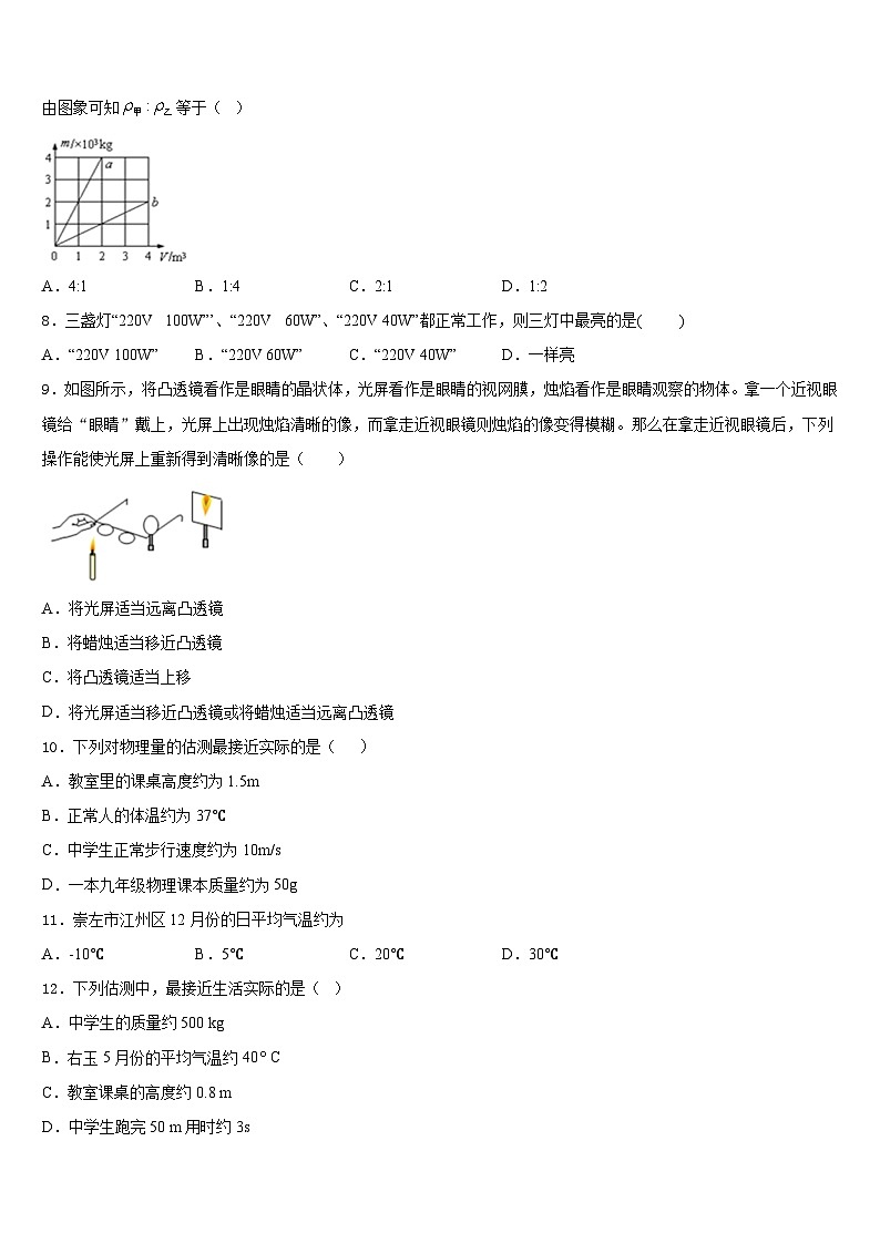 2023-2024学年四川绵阳外国语学校八年级物理第一学期期末预测试题含答案02