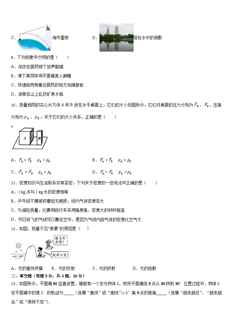 2023-2024学年四川省眉山市龙正区物理八年级第一学期期末调研试题含答案第3页