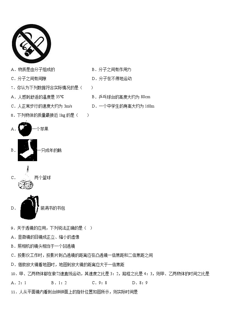 2023-2024学年四川省眉山市物理八年级第一学期期末检测试题含答案第3页