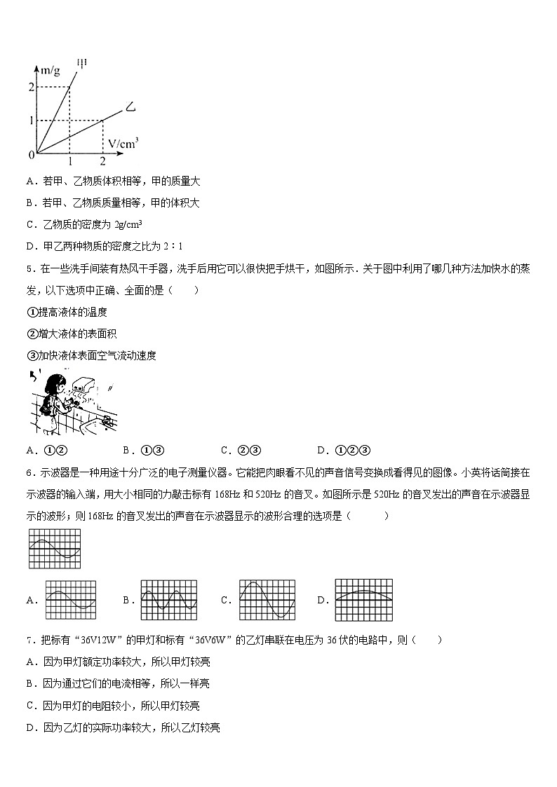 2023-2024学年四川省雅安中学物理八上期末考试模拟试题含答案第2页