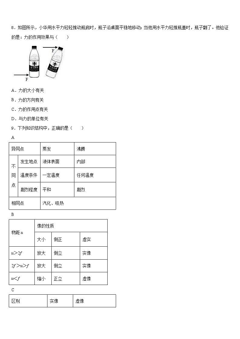 2023-2024学年四川省雅安中学物理八上期末考试模拟试题含答案第3页