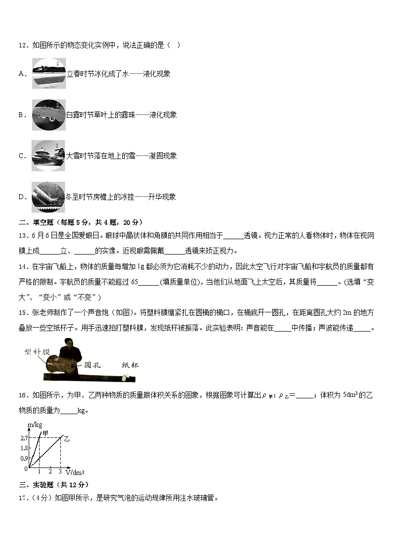 2023-2024学年安微省八上物理期末教学质量检测模拟试题含答案第3页